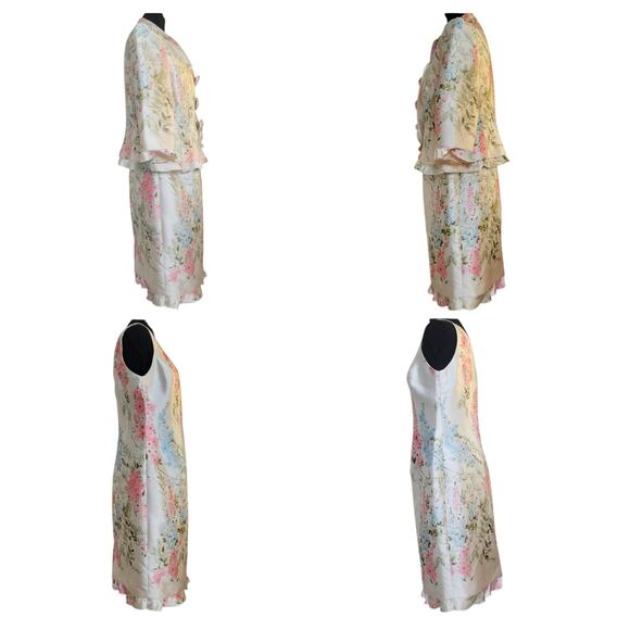 VTG Rickie Freeman for Teri Jon Silk Taffeta Floral Pastel Dress+Jacket Set✨️12 - Picture 6 of 16